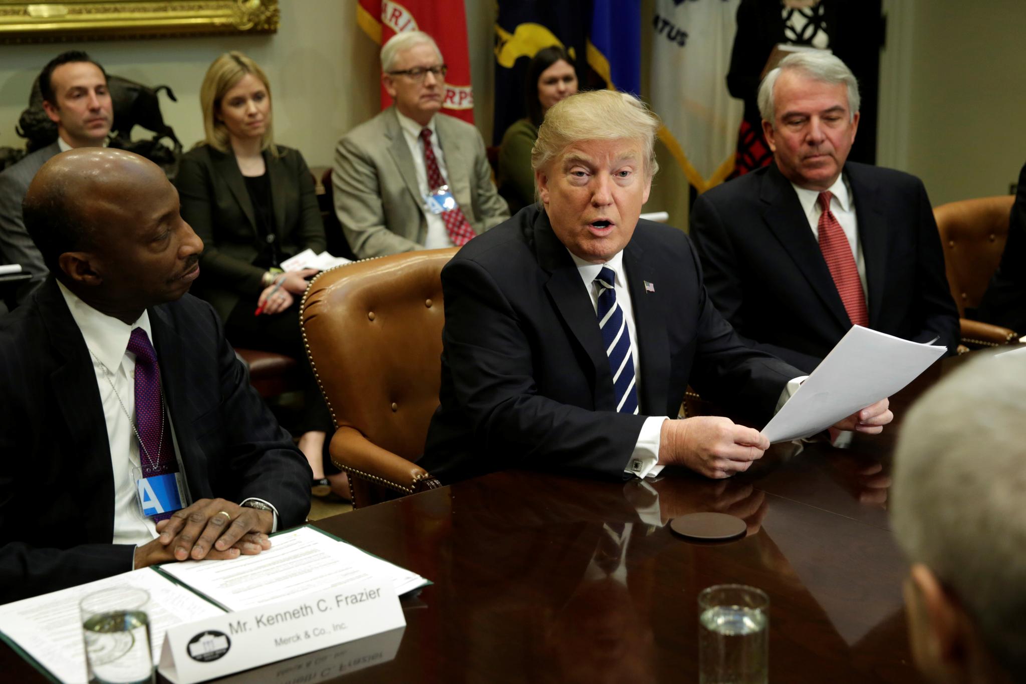 President Donald Trump meets with six Big Pharma executives on January 31 at the White House.