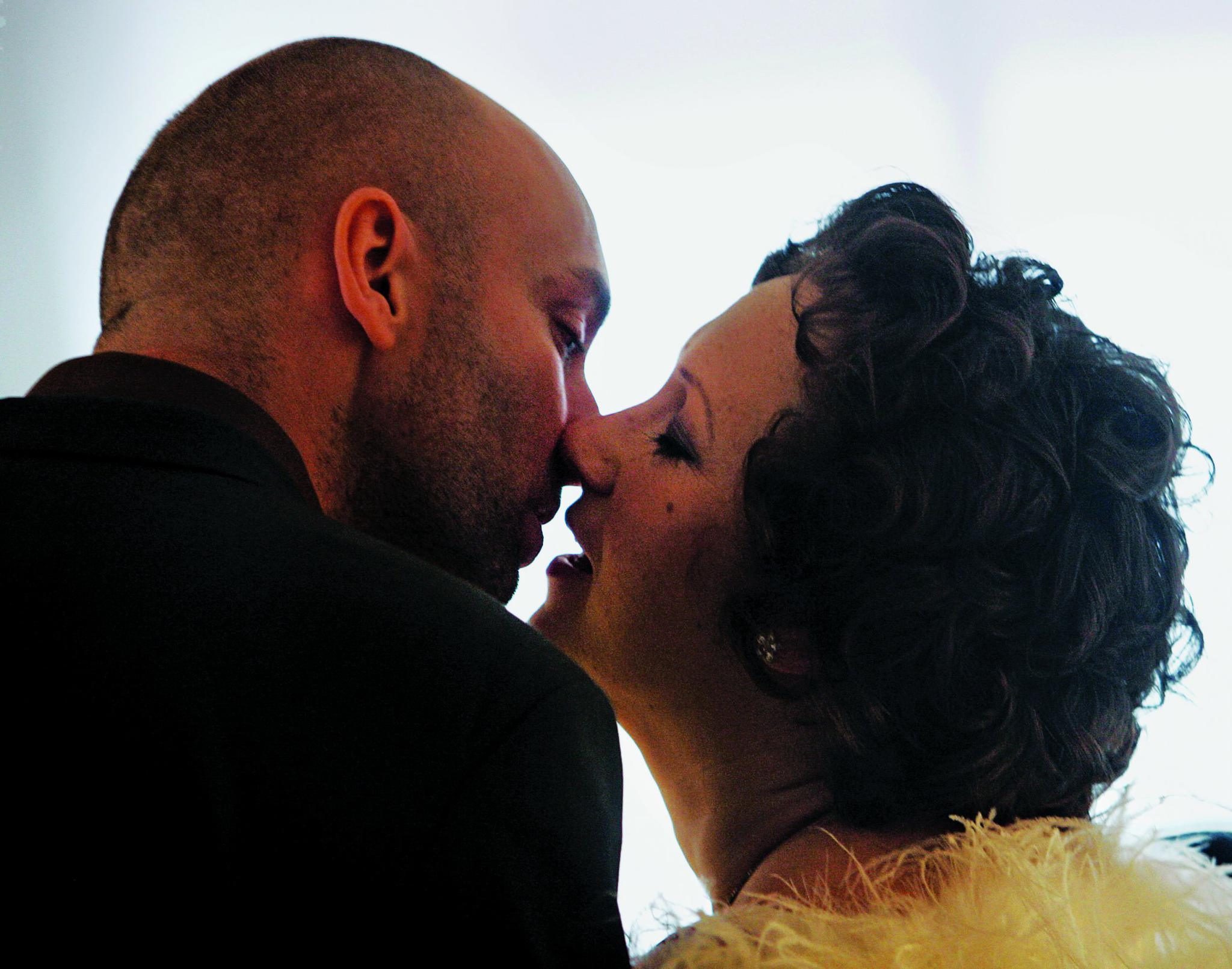 David Stanley and Rebekah Robbins, both of Sheffield, England, kiss after being married at the Empire State Building in New York, on February 14, 2007. Robbins met Stanley on the internet after she started her fight with breast cancer, for which she continues treatment.