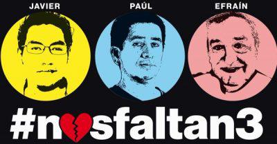 A través de la campaña #NosFaltan3, los ciudadanos ecuatorianos exigían la liberación de los periodistas ecuatorianos secuestrados por disidentes de las FARC en la frontera con Colombia. Foto tomada de Notimundo.