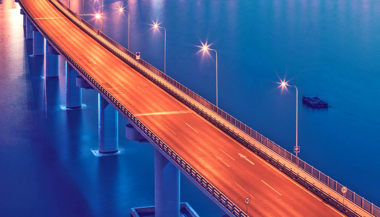 bridge under orange light