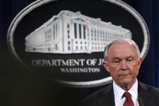 U.S. Attorney General Jeff Sessions answers questions during a press conference at the Department of Justice on March 2, 2017. (Win McNamee/Getty Images)