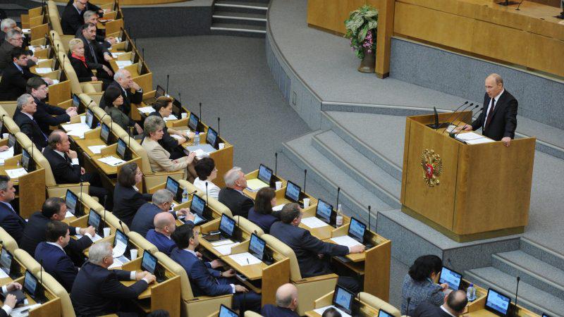 Russian President Vladimir Putin addresses the State Duma in 2012. Source: Mitya Aleshkovsky, Flickr.