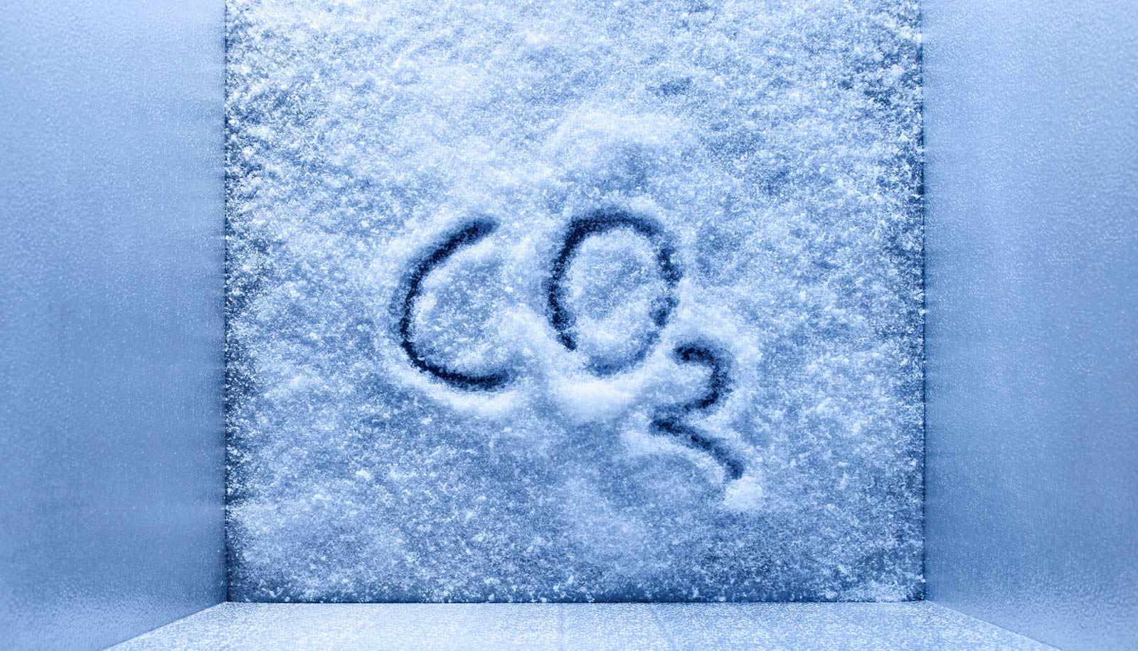 "CO2" written in frost - breast cancer treatment concept