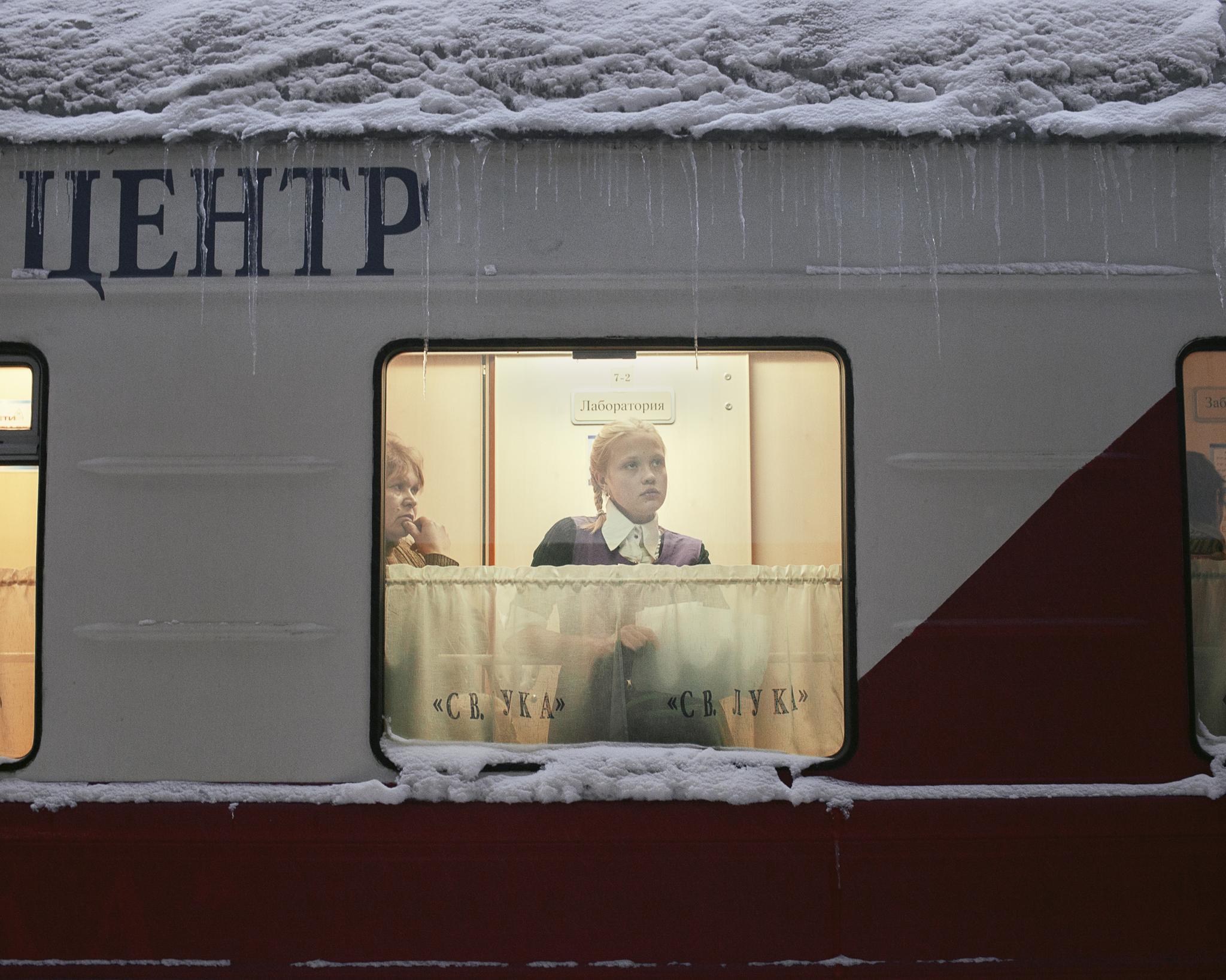 Patients wait for medical treatment and laboratory results on the Saint Lukas medical train, which stopped in the remote town of Kuragino, Russia, on November 13, 2016. The train comes about once a year to each town on its route.