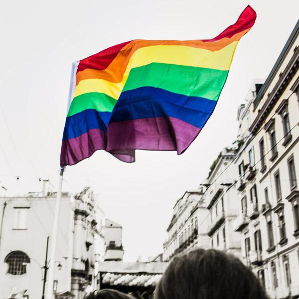 In Support of Gay Rights and All Human Rights, by Nejoud Al-Yagout. Photograph of lgbtq flag by Sara Rampazzo