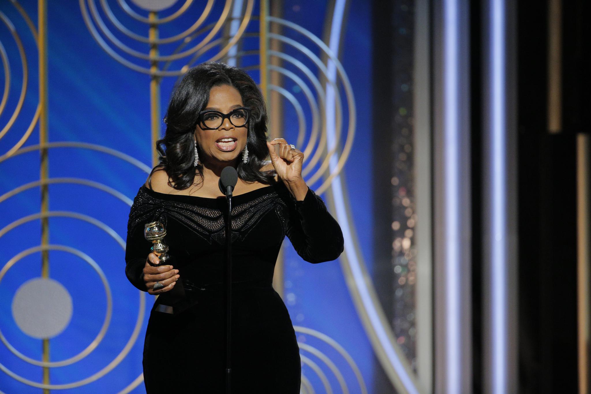 Oprah Winfrey accepts the 2018 Cecil B. DeMille Award speaks onstage during the 75th Annual Golden Globe Awards.