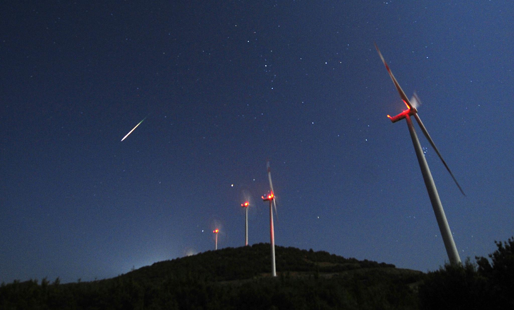 Meteor showers may one day be made to order, making real ones like this one near a windmill farm near Bogdanci, south of Skopje a bit less of a rarity in the night sky.