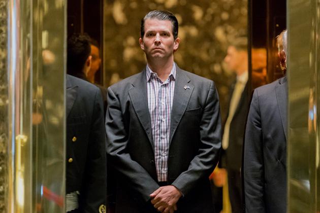 Donald Trump Jr. stands in an elevator at Trump Tower in New York on Jan. 18, 2017. (Albin Lohr-Jones/Pool via Bloomberg)