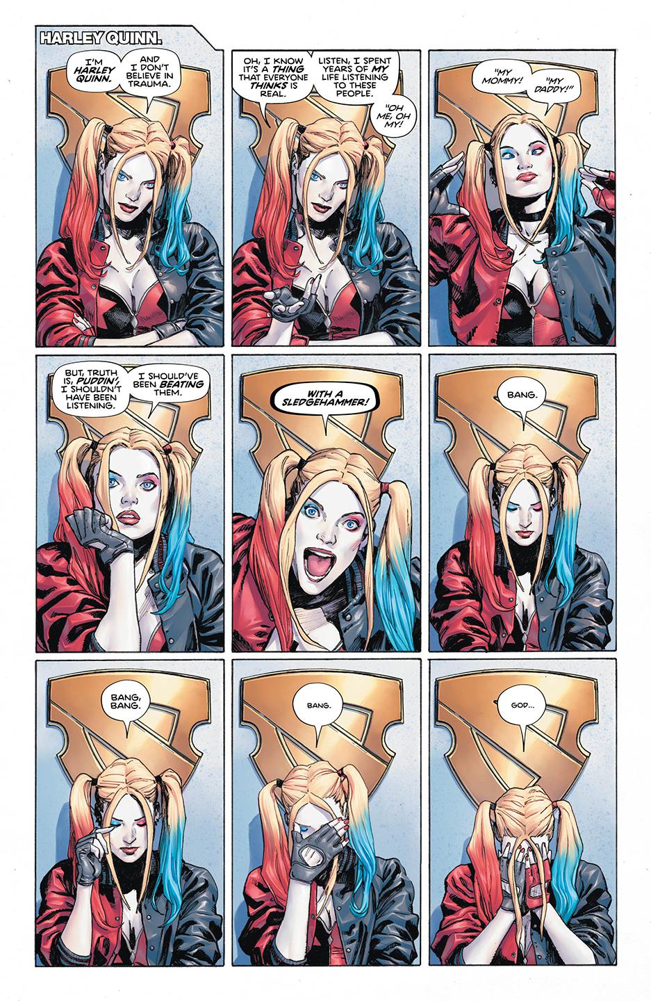 DC character Harley Quinn in King's new Heroes series, illustrated by Clay Mann.