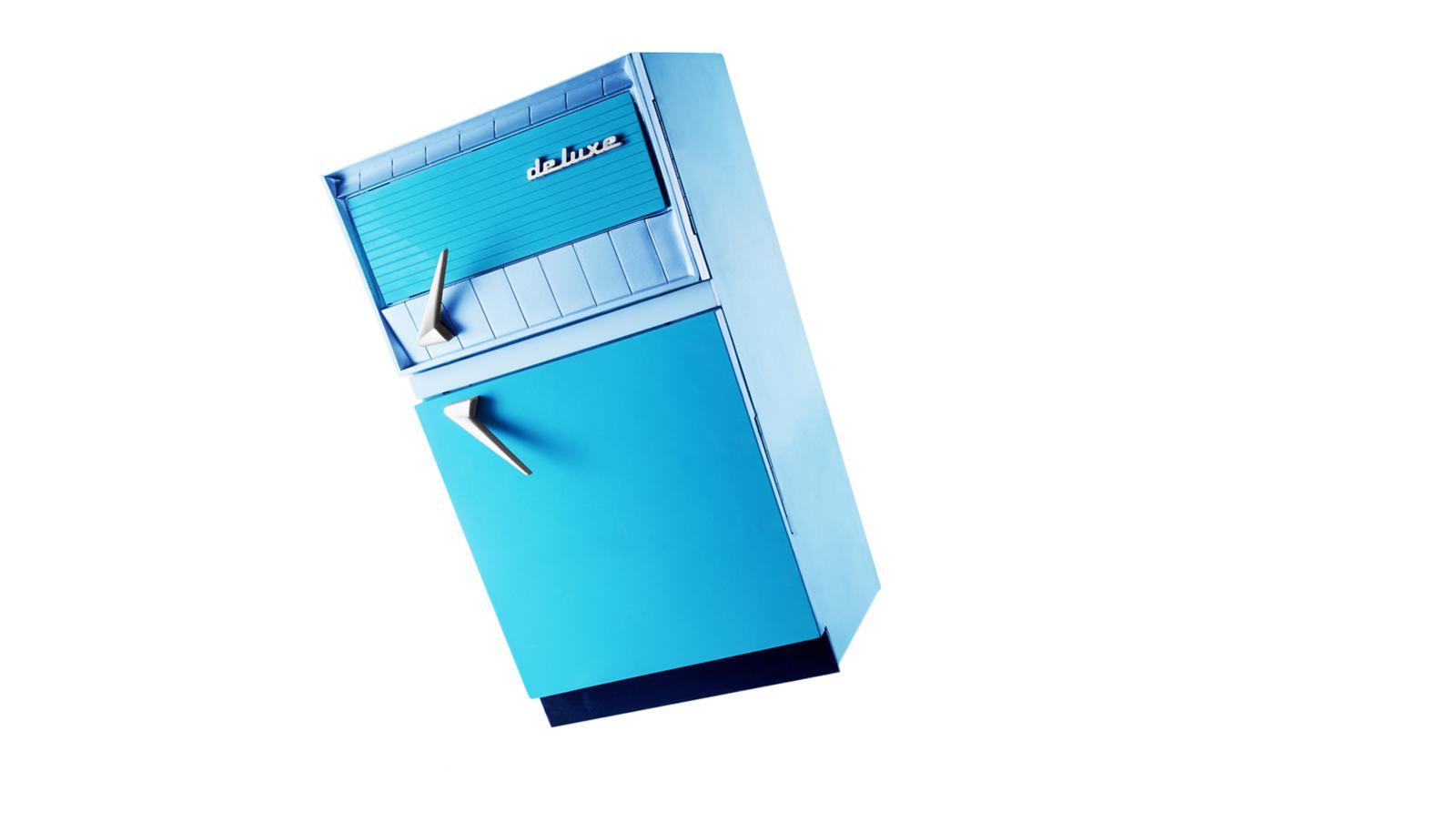 retro blue fridge isolated on white