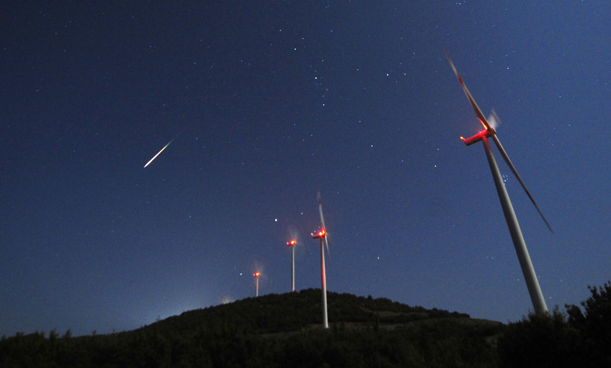 Meteor showers may one day be made to order, making real ones like this one near a windmill farm near Bogdanci, south of Skopje a bit less of a rarity in the night sky.