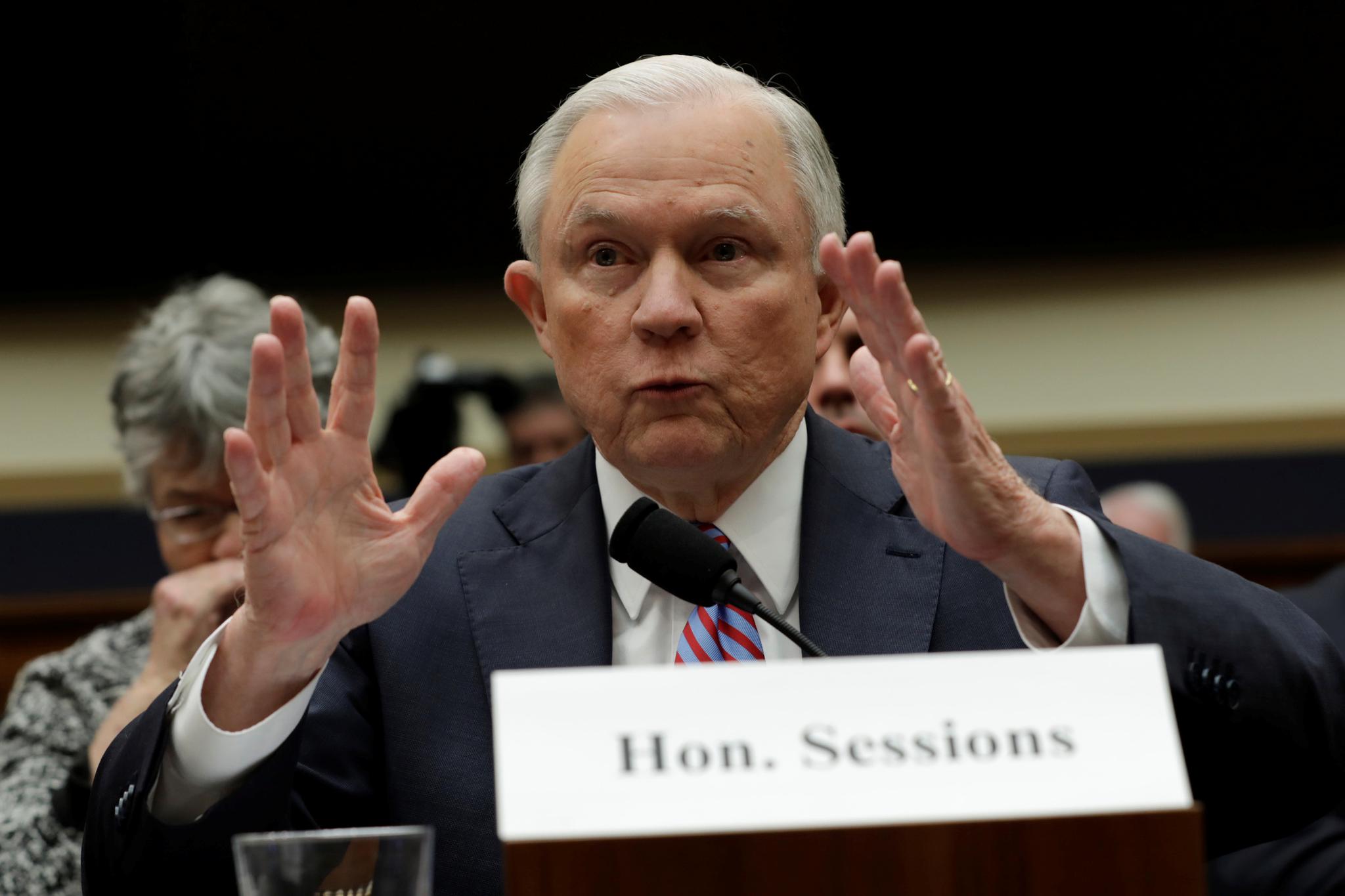 U.S. Attorney General Jeff Sessions testifies before a House Judiciary Committee hearing on oversight of the Justice Department on Capitol Hill in Washington, U.S., November 14, 2017.