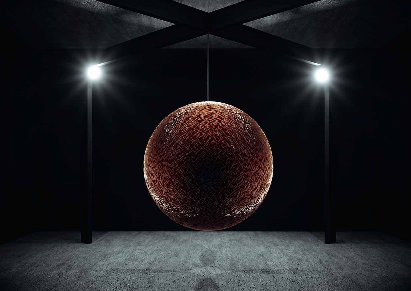 Robert Longo's "Death Star," was created from approximately 40,000 inert bullets.