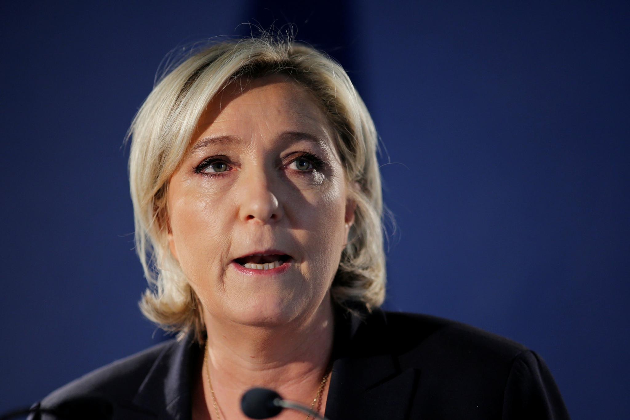 Marine Le Pen, French National Front candidate for the French 2017 presidential election, attends a news conference in Paris on April 21. Le Pen wants a "Frexit," but the EU's real threats are further east.