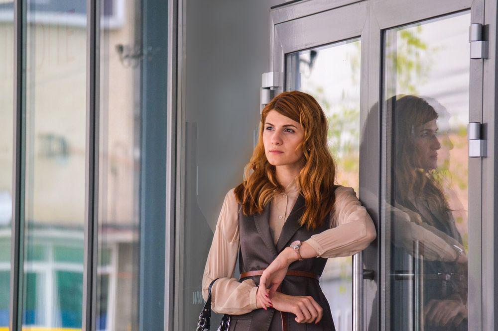 woman by office door