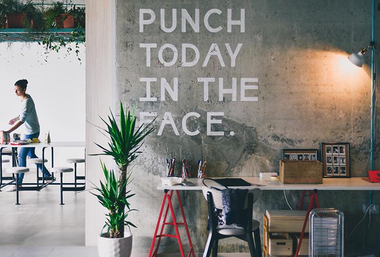 Do It Scared: Making Fear Your Friend by Monica Levi. Photograph of a mural that says "Punch today in the face" by Johnson Wang