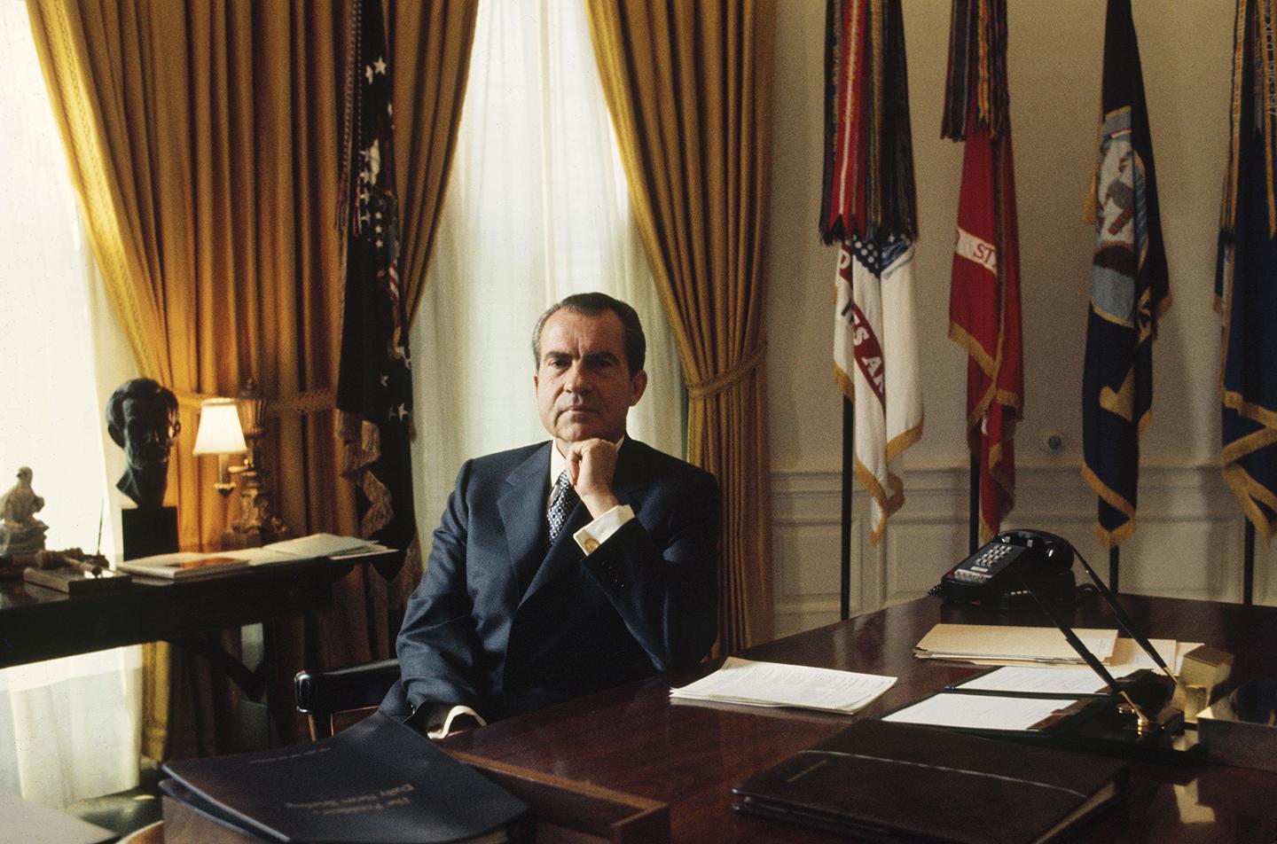 Richard Nixon in the Oval Office of the White House in the 1970s.