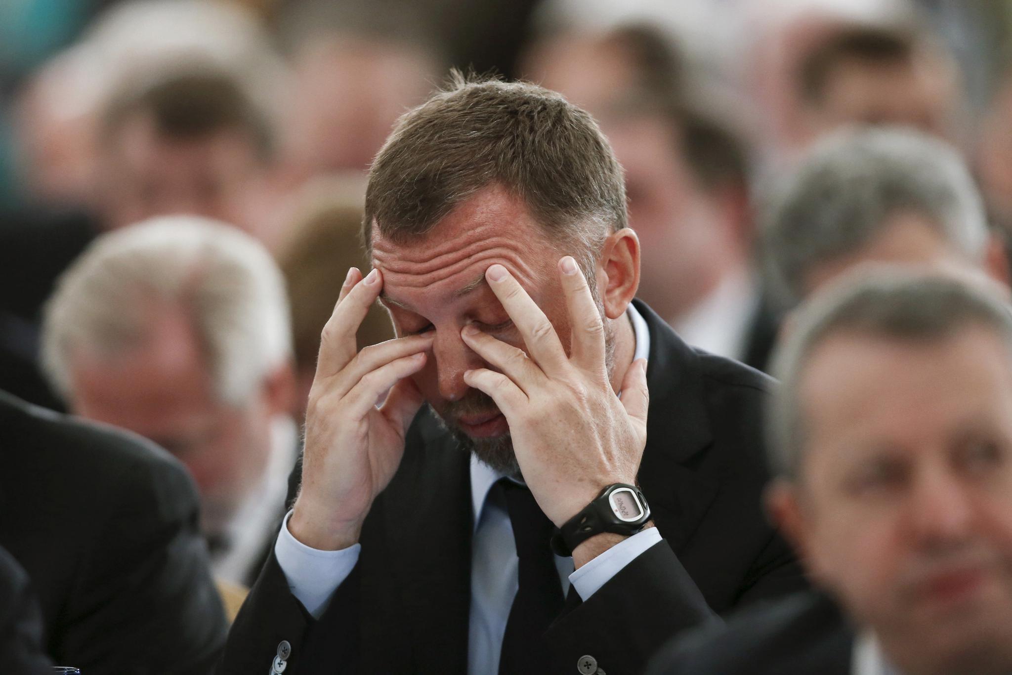 Oleg Deripaska attends a session during Week of Russian Business, organized by the Russian Union of Industrialists and Entrepreneurs, in Moscow on March 19, 2015.